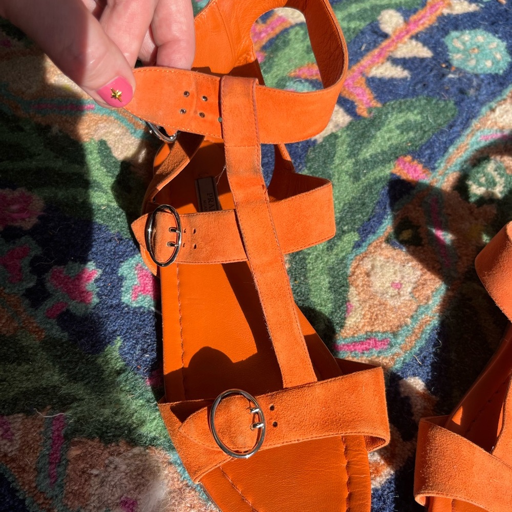 Prada Vibrant Orange Suede Sandals - Picture 2 of 7